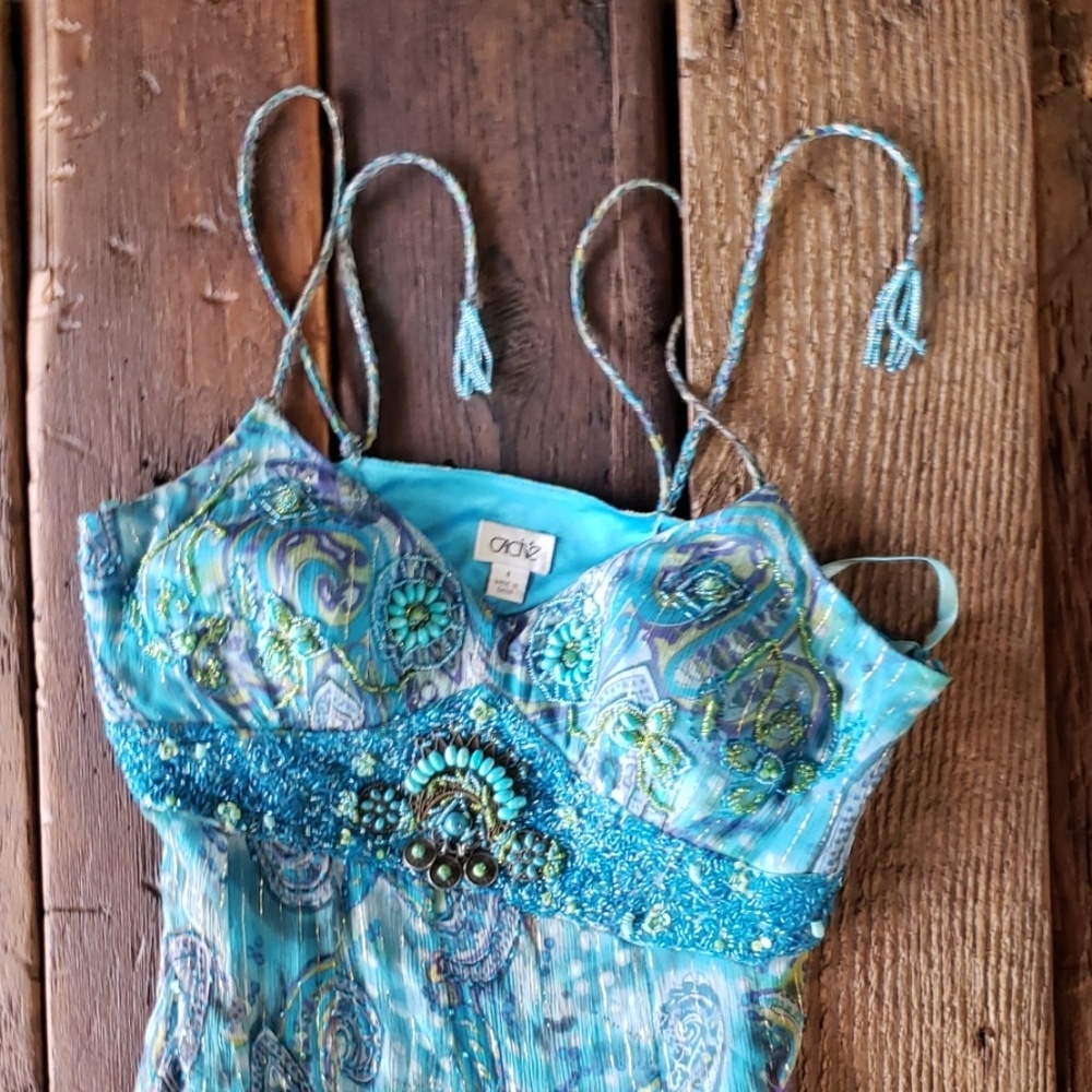 Cache cocktail dress ocean blue size 6